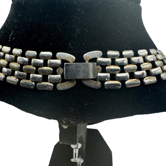 Vintage Triangular Stud Metal Necklace Chunky Statement Silver & Gold Tone Choke - Picture 3 of 4